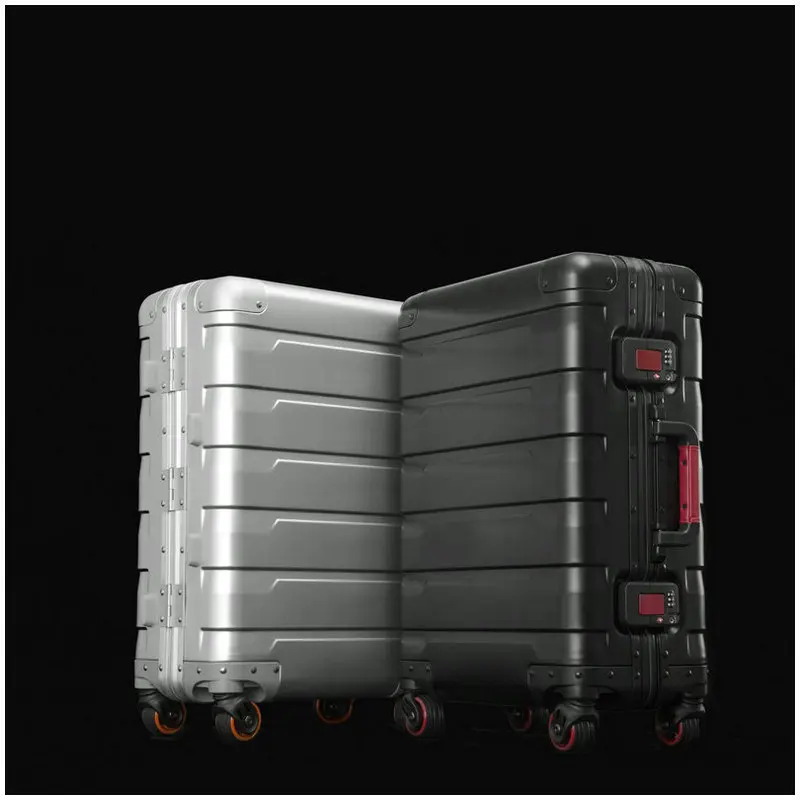 New Aluminum Suitcase Universal Wheel 24 Inch Metal Suitcase Business Suitcase 20 Inch Large Capacity Buckle Lock Captain Case