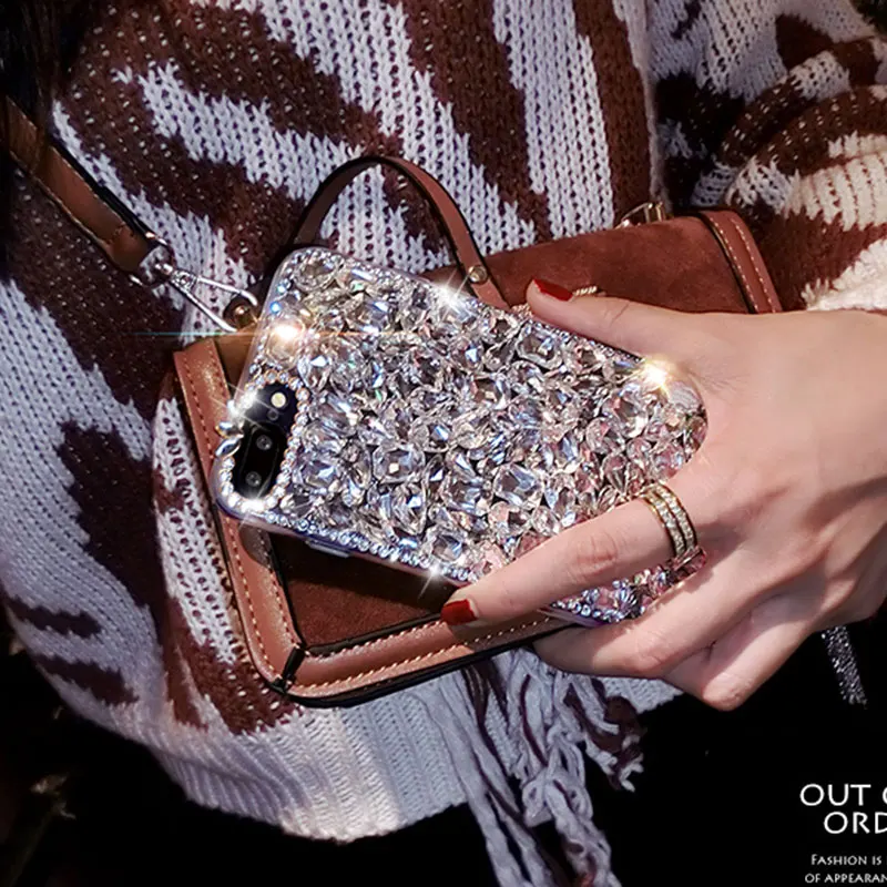 Bling Jewelled Diamond Pendant Phone Case For iPhone 13 12 mini 11Pro Max X XS XR 7 8 6 6s Plus Glitter Crystal Rhinestone Cover