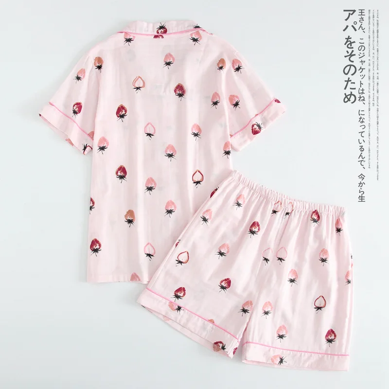 Korean Style Women Cotton Pyjamas Pijamas PJ Set Cartoon Strawberry Lovely Soft Pajamas for Female Women Sleepwear Home Wear
