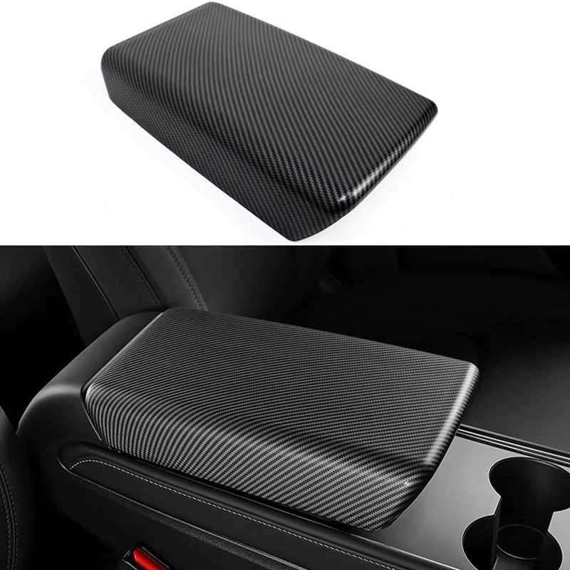 

Center Armrest Box Cover Trim for Tesla Model 3 2017-2022 Model Y 2021-2022 Interior Accessories, ABS Carbon Fiber