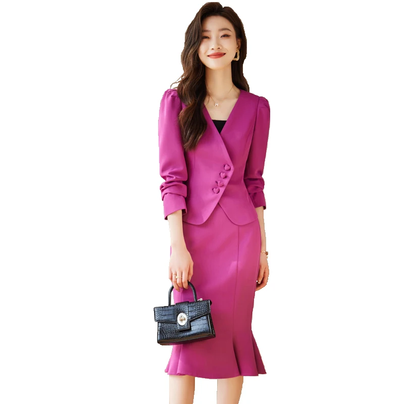 

Formal Women Business Suits with Blazer Coat and Fishtail Skirt Professional Ladies Office Work Wear Uniform Clothing Sets