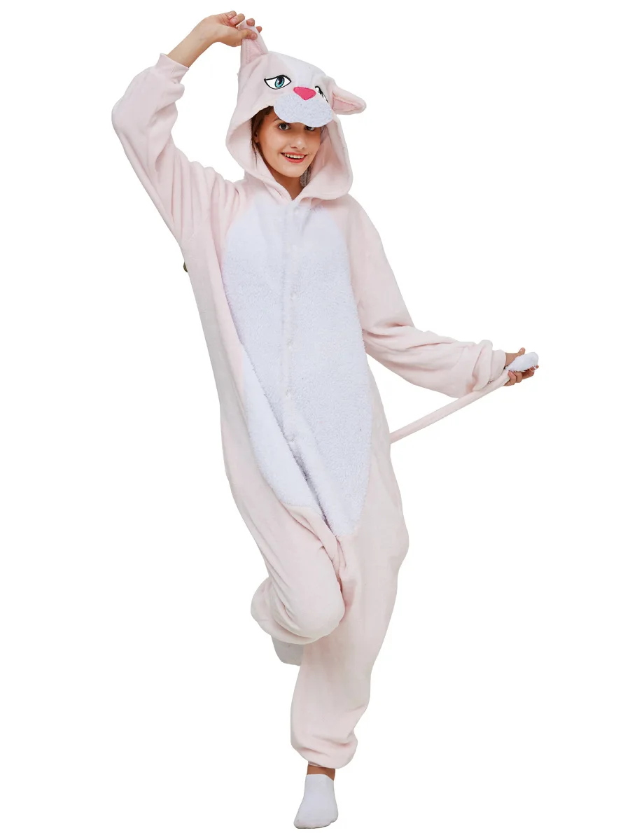 Girl's Winter One-Piece Cartoon Animal Pajamas With Two Wings Polyester Warm Comfortable Sleepwear Cosplay Clothes
