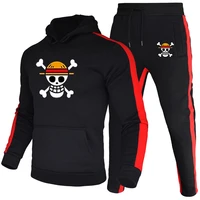 brand new fashion luffy anime one piece tracksuits men sets long sleeve pulloverjogging trousers 2pcs sets fitness running suit