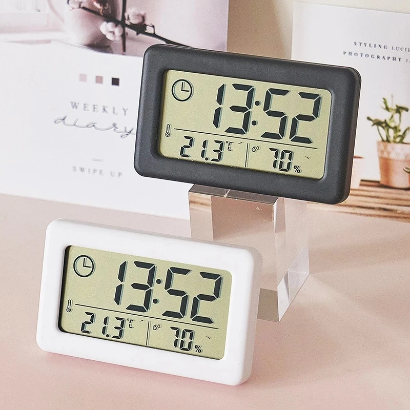 

Mini Digital Mute Desktop Clock Convenient Temperature Sensor Home LCD Hygrometer Gauge Indoor Bedroom Electronic Watch Clock