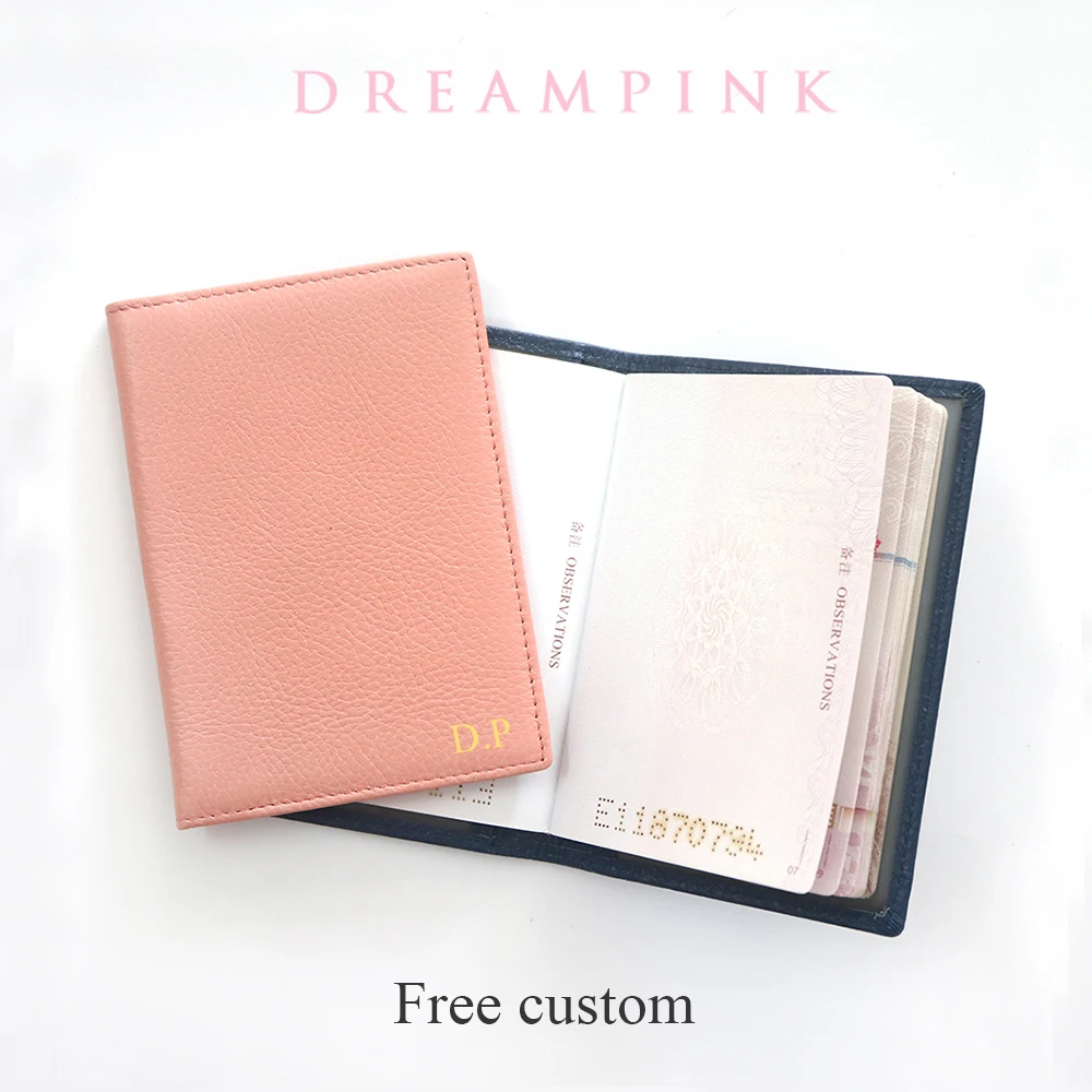 Engrave Letters Leather Passport Cover Custom Name Soft Cowhide Travel Passport Holder Women Men DIY Gift Passport Case Wallet