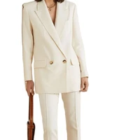 white women bussiness suit pants double brested nothced lapel slim fit lady blazer trouser set office female clothing