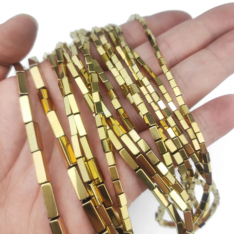 

Длинные квадратные гематитовые бусины из натурального камня с золотым покрытием, свободные разделительные бусины, аксессуары для ожерелий 2/4/9/13 мм