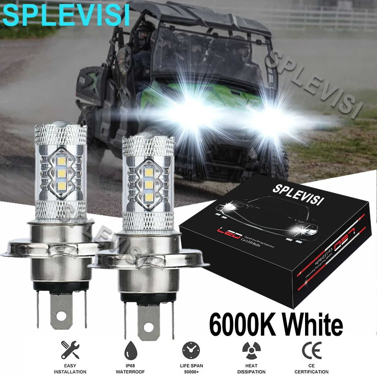 

2PCS 6000K White 80W LED Headlights For Arctic Cat M8000 2014-2022 M7000 2015-2017 M6000 2014 2015 2016 2017 2018-2019 ATV UTV