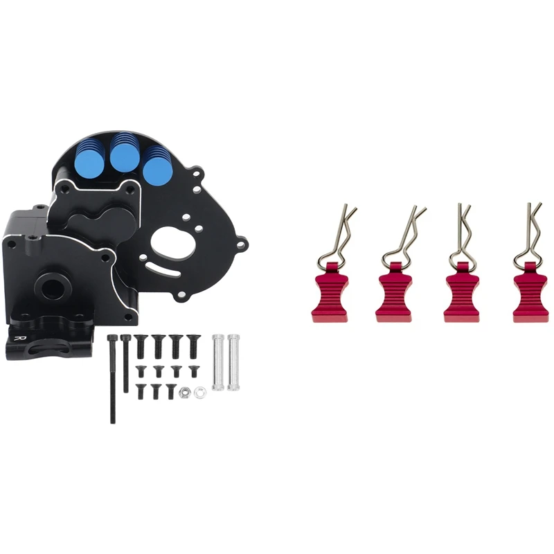 

4Pc R-Type Body Shell Clips Pin With Aluminum Mount Set For Axial SCX10 TRX4 Pink & 1Set Metal Transmission Case Gearbox