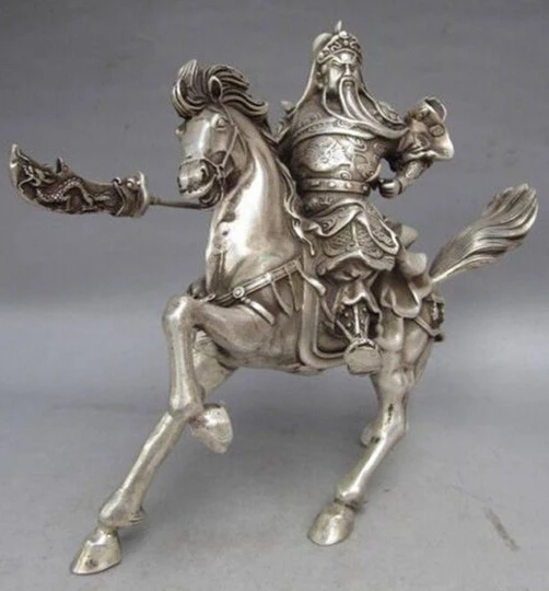 

Chinese Collectable Tibet Silver Warrior God Guan Yu & Horse Statue wholesale factory Arts outlets