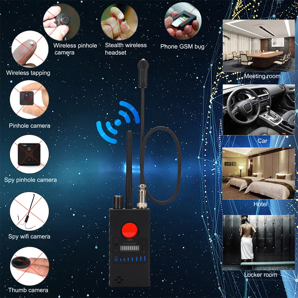 

Anti Spy Camera Bug RF Signal Detector, Wireless Camera GPS GSM Tracker Higher Sensitivity Radio Scanner Laser Scanning Detect