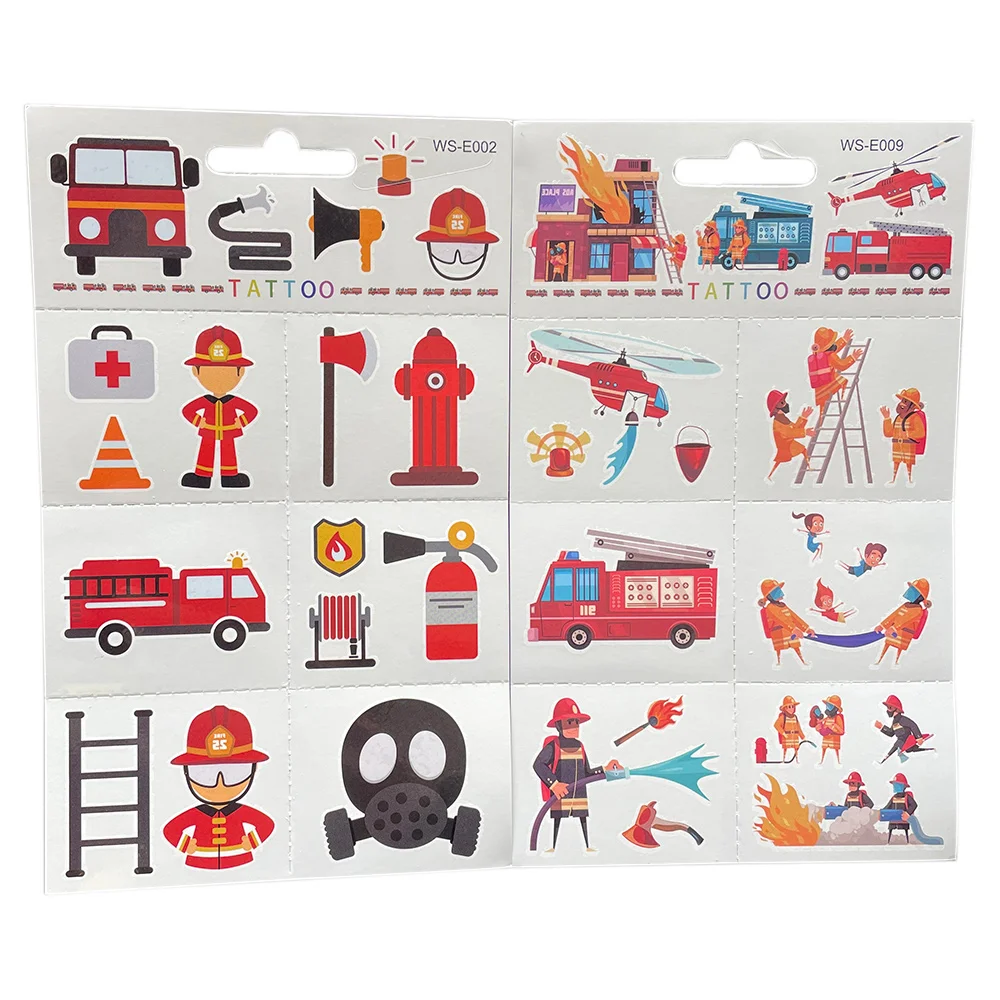 

Firefighter Theme Temporary Tattoos Fireman Sam Children Birthday Party Fire Truck Sticker Favor Gift Supplies