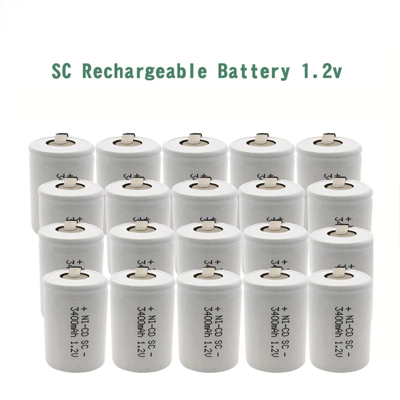 

15/18/24pcs SC 1.2V 3400mAh Rechargeable Battery Sc Sub C Ni-cd Cell Batteries with Welding Tabs for Electric Drill Screwdriver