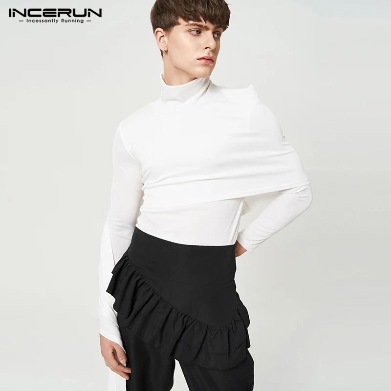 

Мужская футболка с высоким воротником и длинным рукавом, в уличном стиле