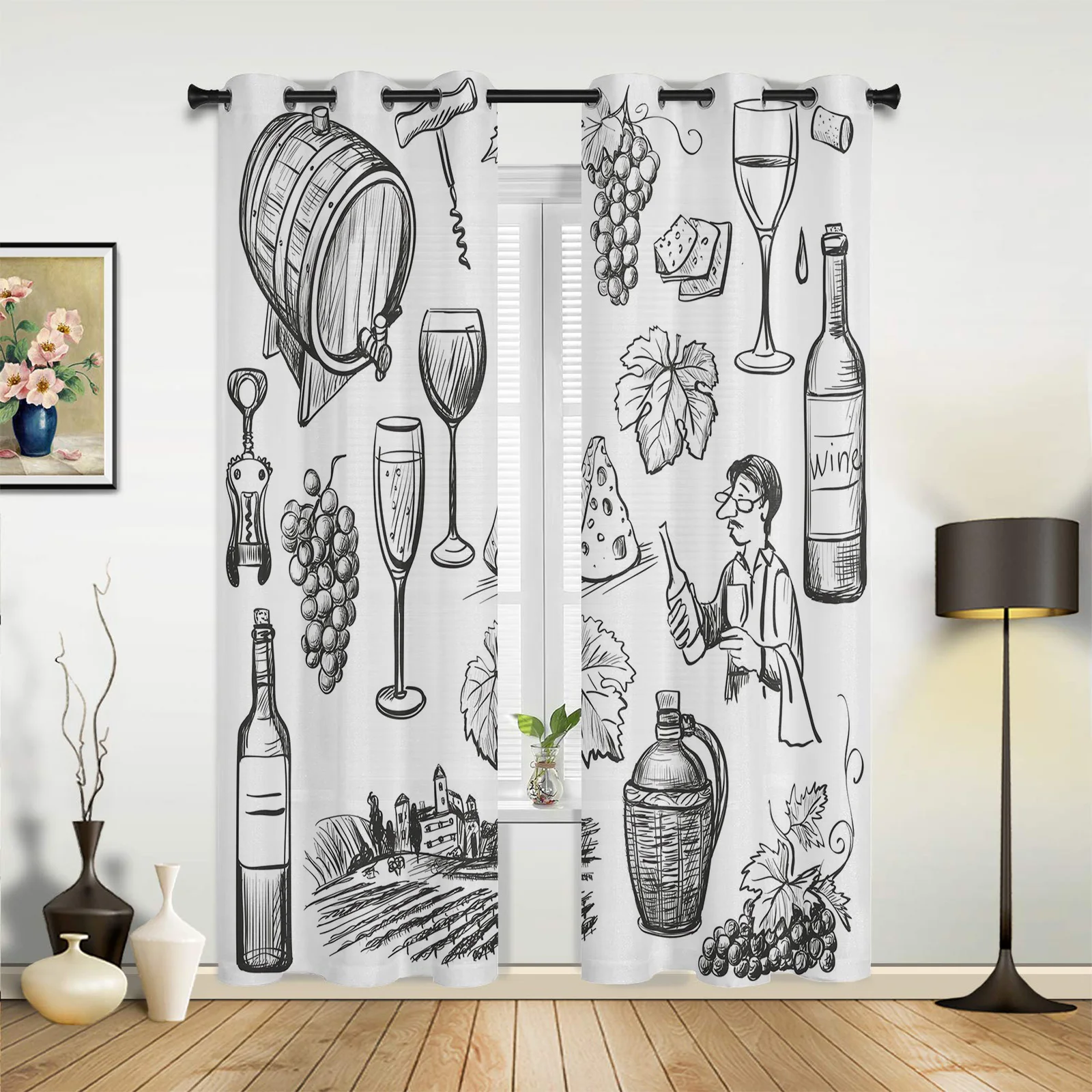 

Wine Bottle Grape Fruit Curtains for Bedroom Living Room Drapes Kitchen Children's Room Window Curtain Modern Home Decor