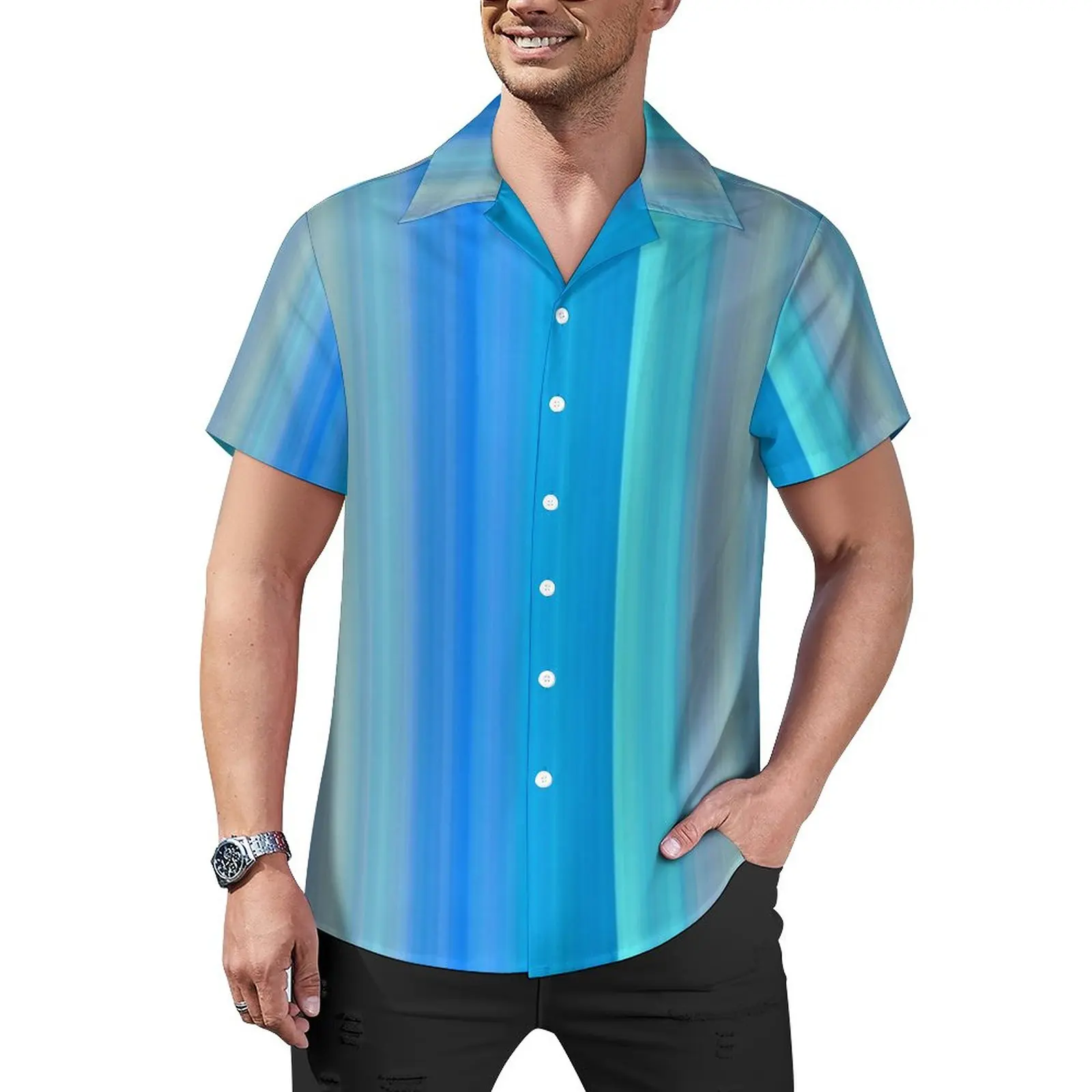 

Striped Abstract Vacation Shirt Colorful Pop Art Hawaiian Casual Shirts Men Vintage Blouses Short-Sleeved Design Top Big Size