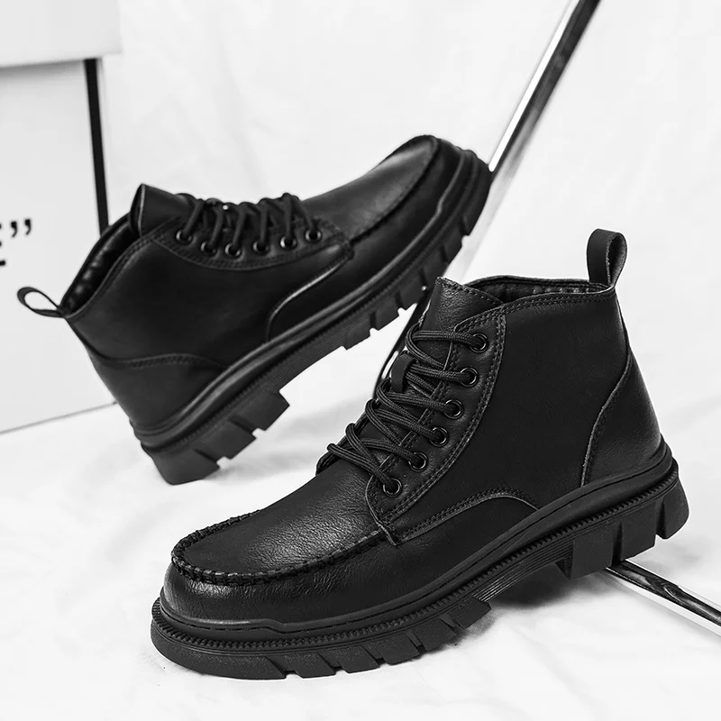 Ботильоны мужские на толстой подошве рабочая одежда уличные высокие мотоботы