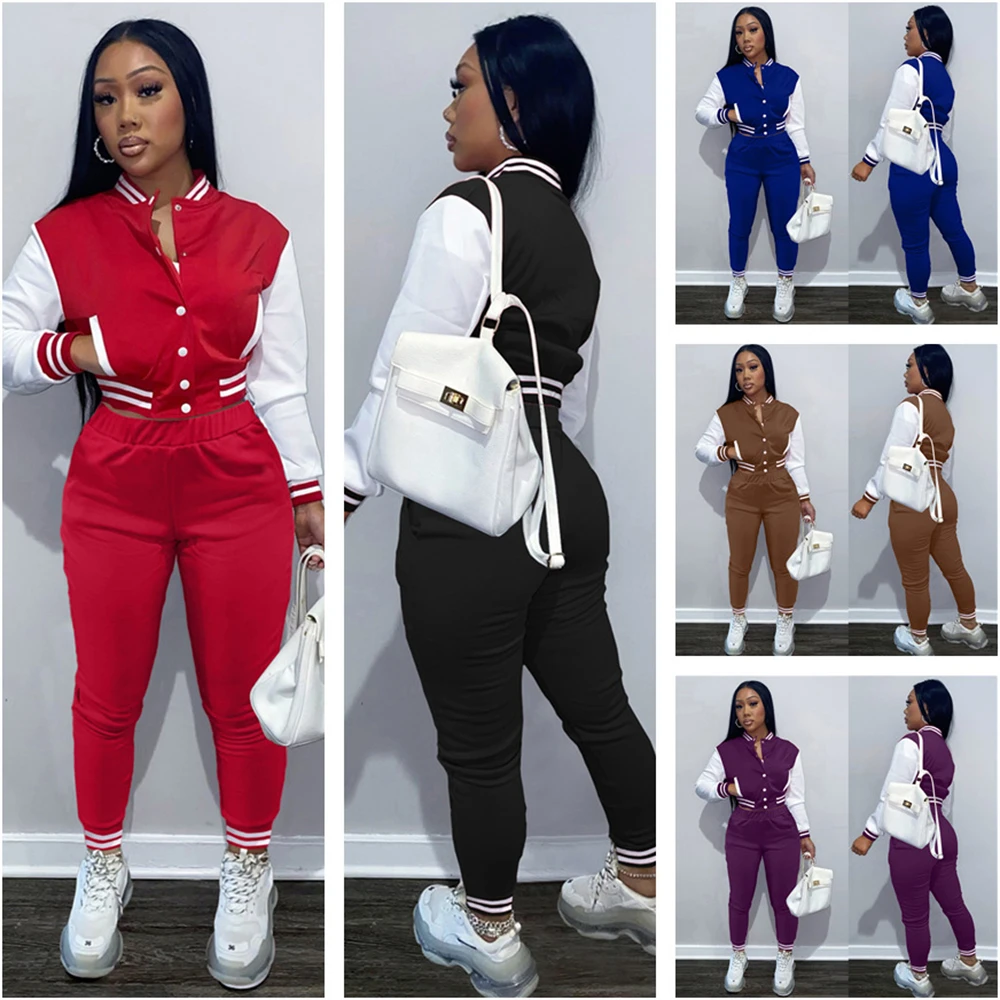 

Womens Tracksuit Baseball Coat Pants Two Piece Sets Spring Fall Outfits Track Suits Casual Fashion Streetwear Ensemble Femme