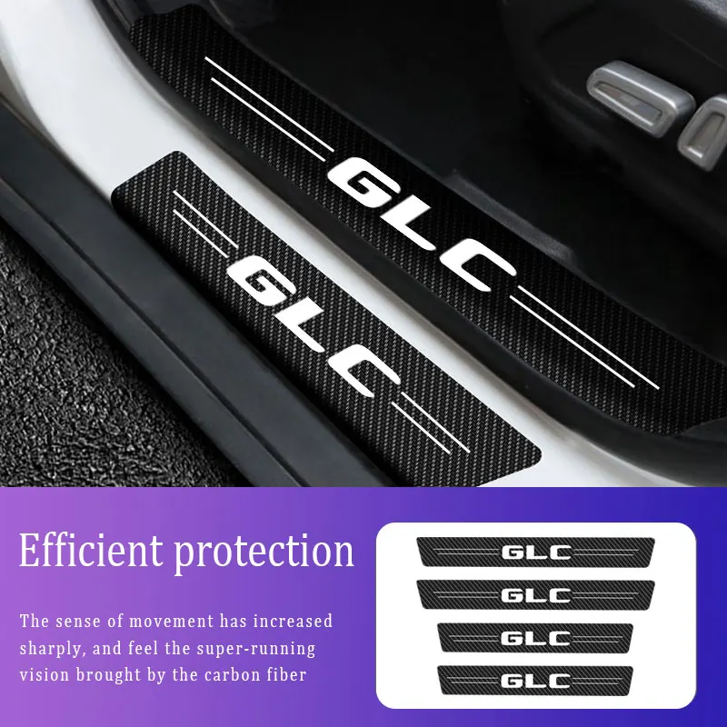 

4x Sill Protector Stickers Scuff Plate Carbon Fiber For Mercedes Benz GLC Logo Anti Scratch Stickers Car Door Thresh