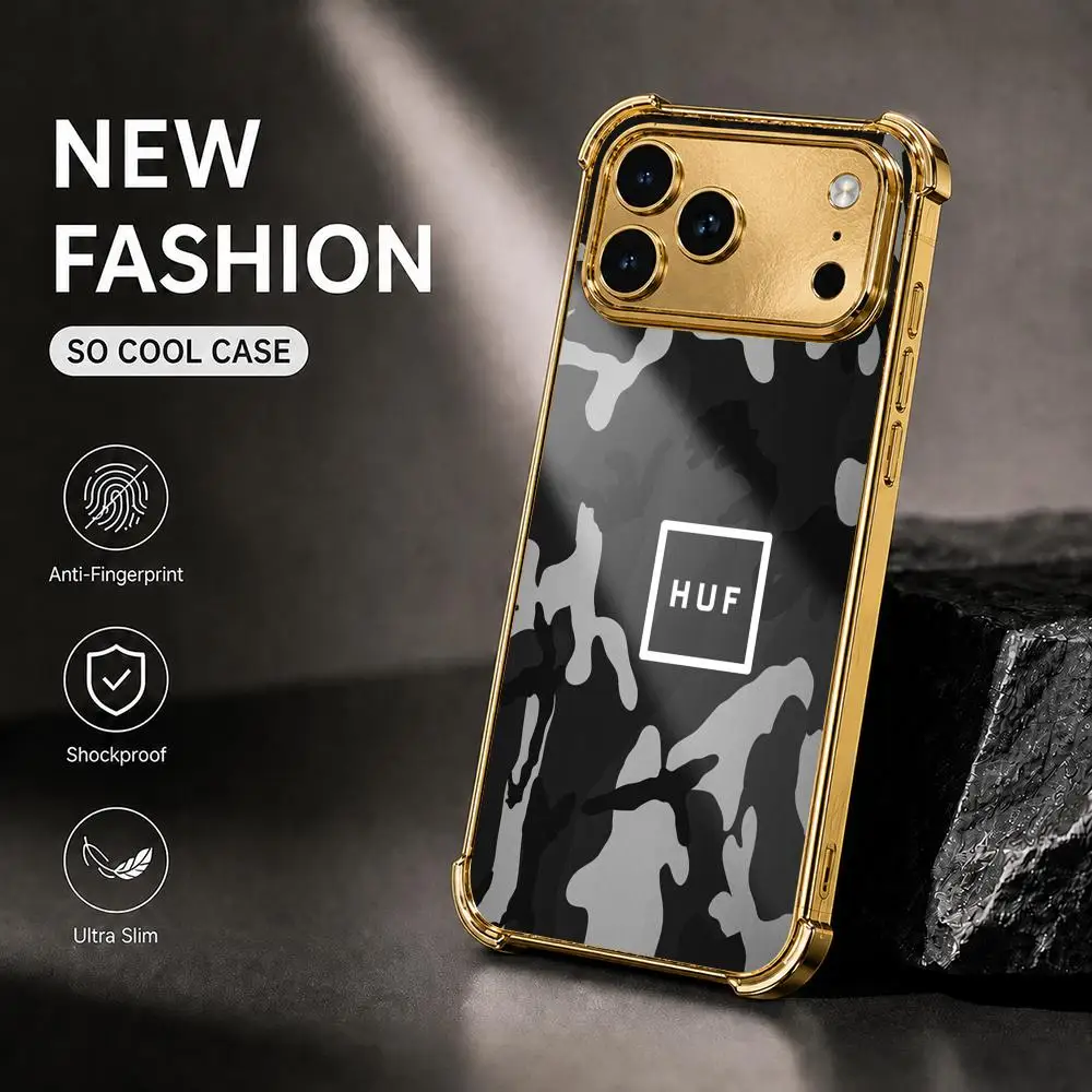 Фото Чехол для телефона Fashion Brand H-HUFs для iPhone 17 16 15 14 13 12 Pro Max Plus с гальванизированным металлическим каркасом и защитными уголками. №3
