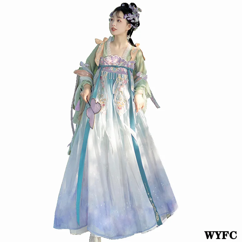 

Hua Shen Ji Women's Summer Hanfu Lotus Pattern Heavy Industry Embroidery Flowy Skirt Hem Pretty Girl Chinese Traditions Cosplay