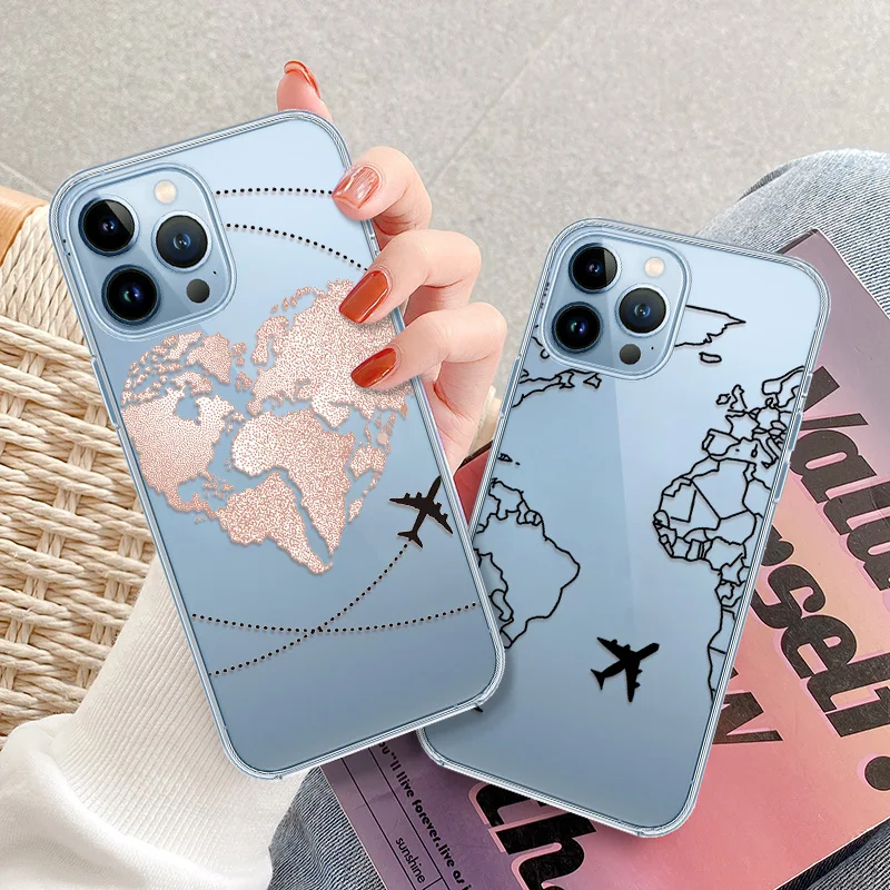 

Planes World Map Travel Case for Iphone 14 13 12 Mini 11 Pro Max XS X XR 6S 7 8 Plus SE 2022 2020 Silicone Soft Cover Coque Capa