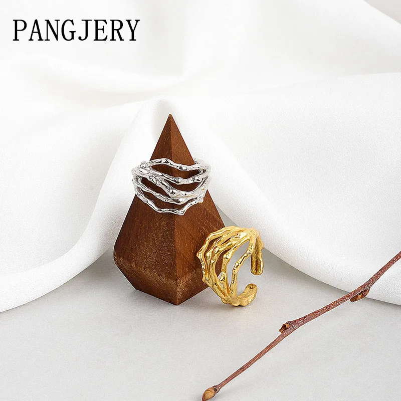 

PANGJERY 925 Stamp Irregular Texture Rings for Women Personality Opening Simple INS Fashion Chic Birthday Jewelry Gift