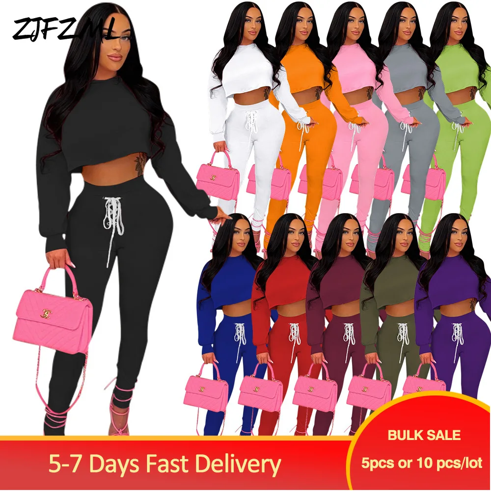 

Bulk Items Wholesale Lots Sporty Tracksuit for Female 2 Piece Lounge Sets Cross Lace Up Backless Hooded Sweatshirt + Jogger Pant
