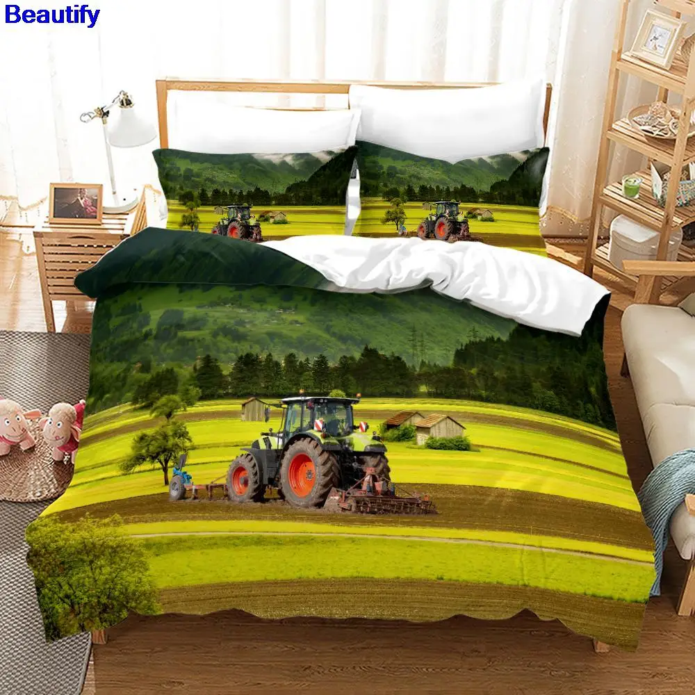

Beautify Tractor Bedding Set Bedspread Single Twin Full Queen King Size Sports Bed Set Aldult Bedroom Duvetcover 2 funda nordico