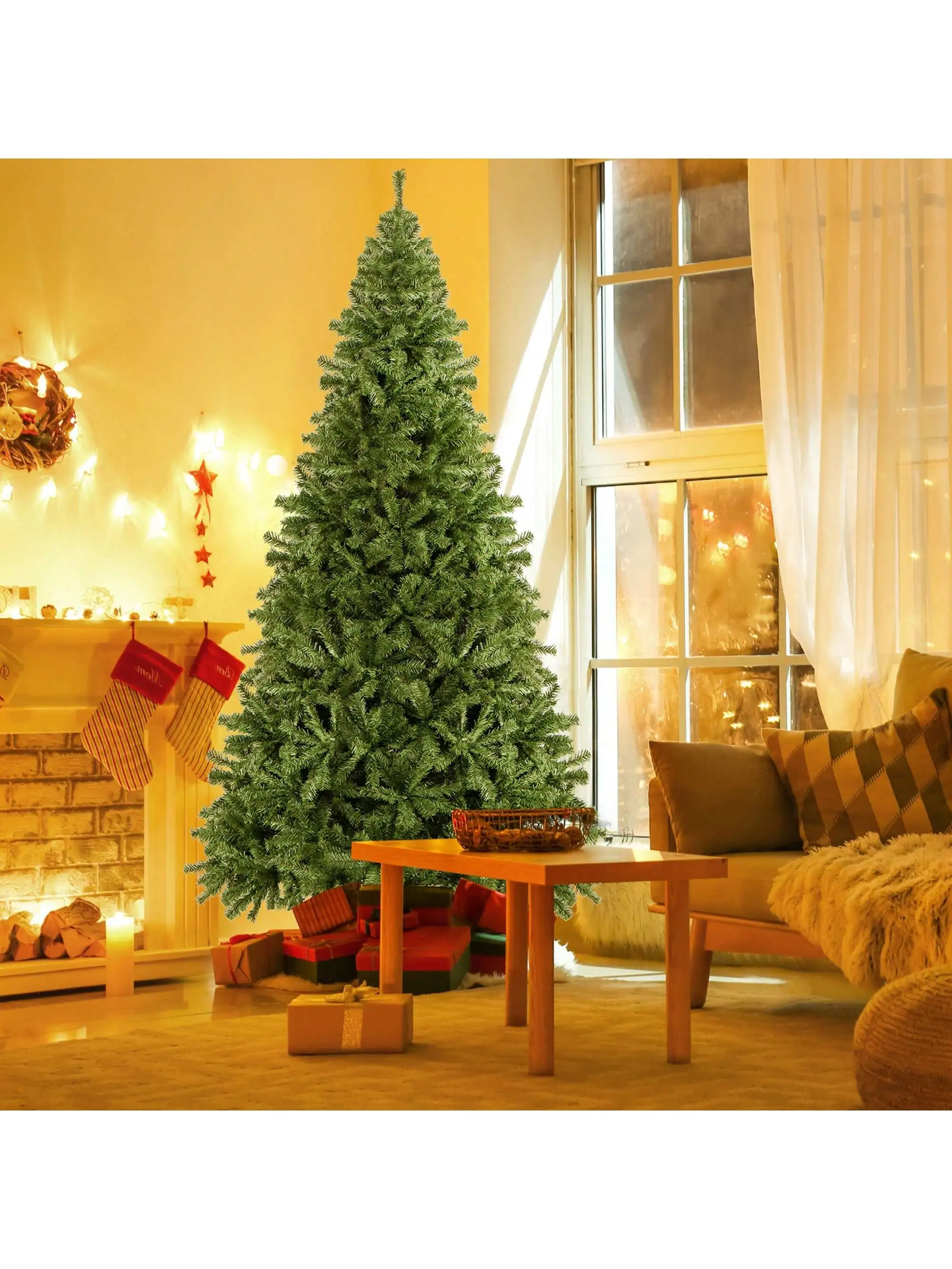 

9FT Christmas Tree Hinged Artificial Tree Indoor Outdoor w/ Metal Stand