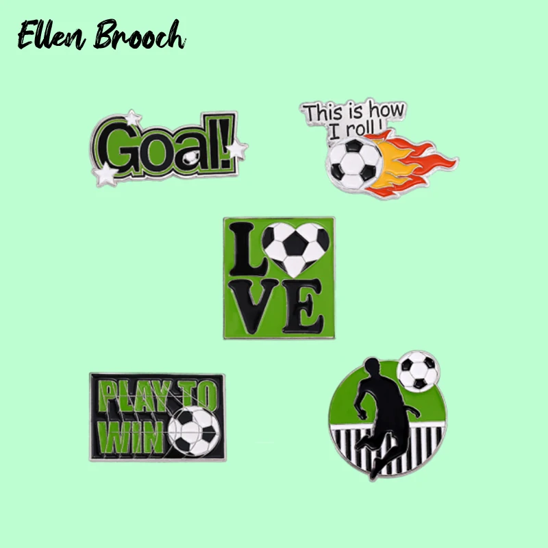 

I Love Football Enamel Pins Play To Win Goal Green Brooches On Backpack Clothes Sports Lapel Pin Gift For Friend Boys Jewely