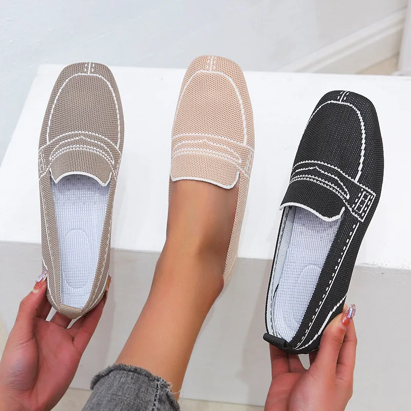 

Women's Summer Flat Shoes 2023 Fashion Knitted Breathable Women's Single Shoes Casual Comfortable Outdoor Shoes Women's Trend
