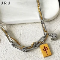 modern jewelry geometric chines words pendant necklace simply design thick plated high quality brass chain necklace for women