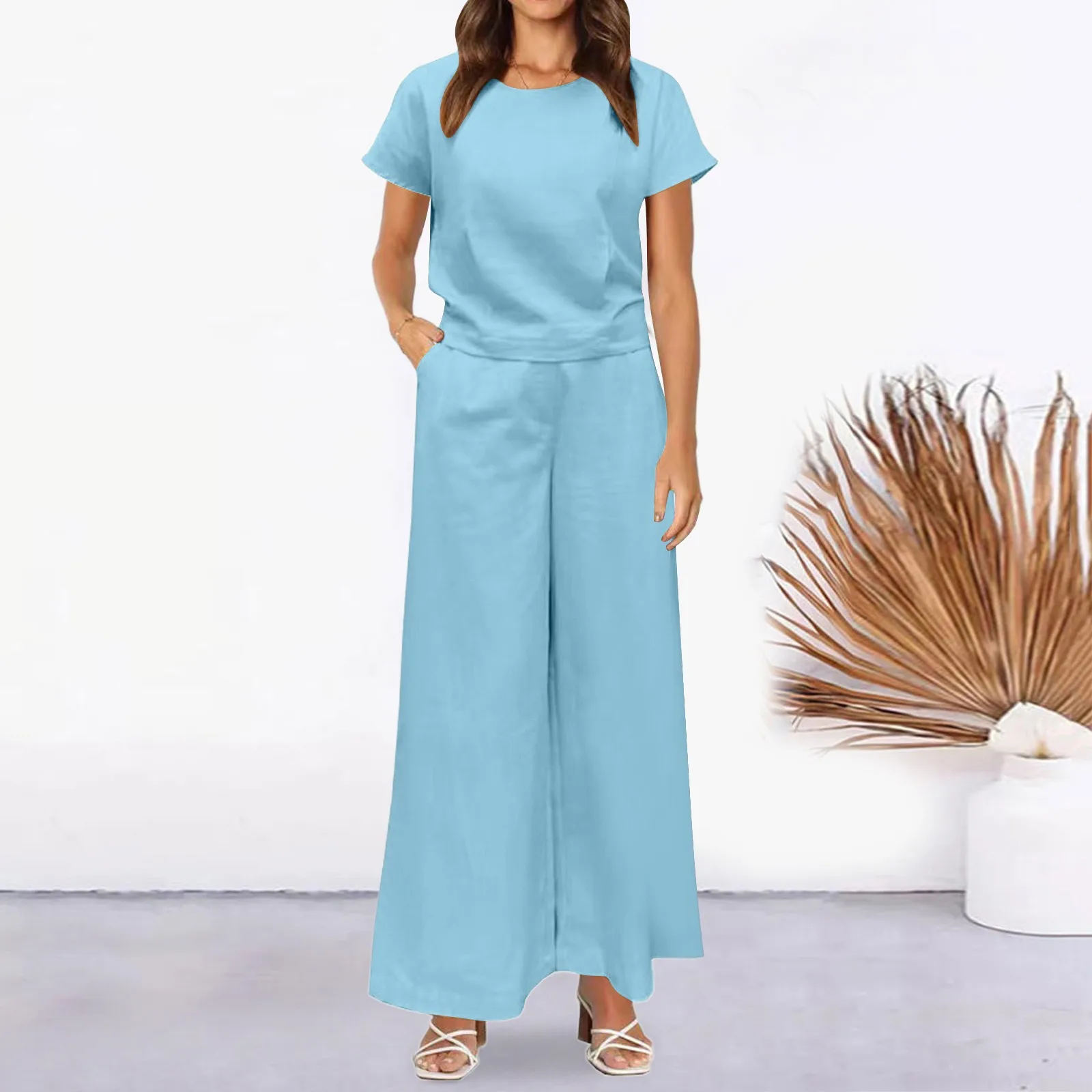 Женский летний топ без рукавов с круглым вырезом короткий на пуговицах брюки