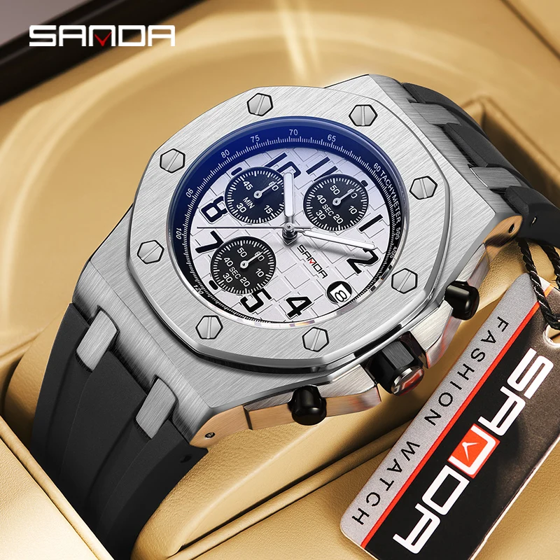 

SANDA Top Brand Business Quartz Men Watch New Hot Selling Sport Luxury Men Watch Three Eyes Six Needle Dial Waterproof Luminous