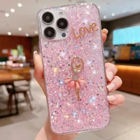 luxurious glitter ballerina cartoon pattern case for iphone 13 11 12 pro max mini xs x xr 6 7 8 plus se shockproof soft silicone