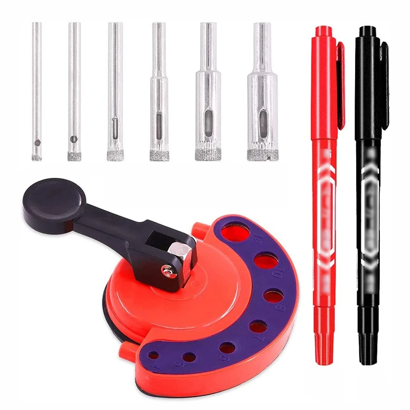 

Hole Saw Guide Jig Fixture Hole Saw Vacuum Suction Base With Diamond Drill Bits Hollow Core Drill Bit And 2 Marker Pens
