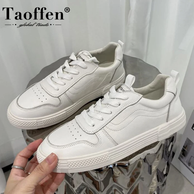 

Taoffen Real Leather Flats Shoes Women Lace Up Casual Outdoor Fashion Ins Classic Spring Female Footwear Size 35-39