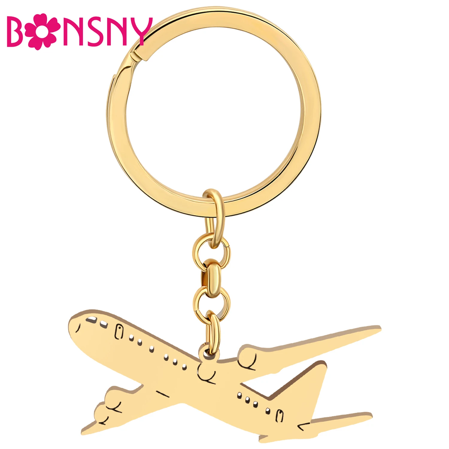 

Bonsny Stainless Steel Gold-plated Aeroplane Keyring Keychains Bag Car Charms Key Chains Fashion Decorations For Women Kid Gifts