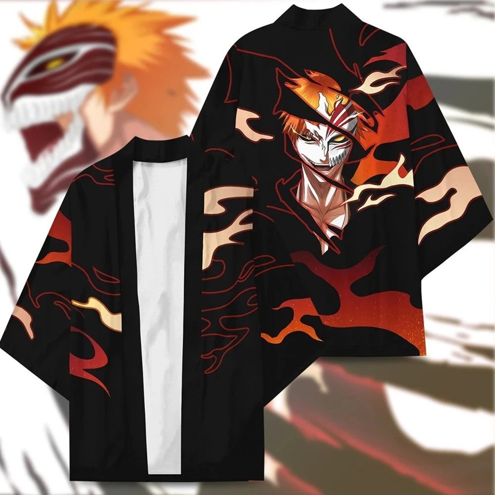 

Anime Bleach Kurosaki Ichigo Cosplay Costume Coat Uniform Cloak Tops Kimono Haori Shirt Unisex Custom