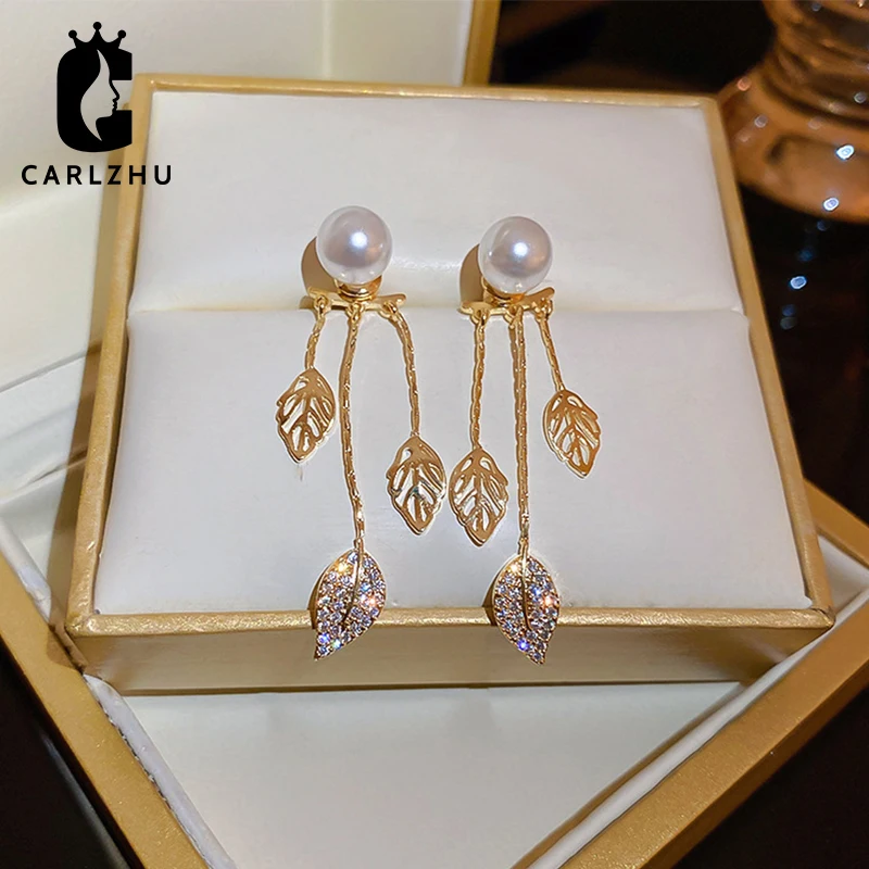 

Позолоченные серьги-подвески с жемчужинами и фианитами в Корейском стиле, новинка 2022, модные украшения для свадебной вечеринки