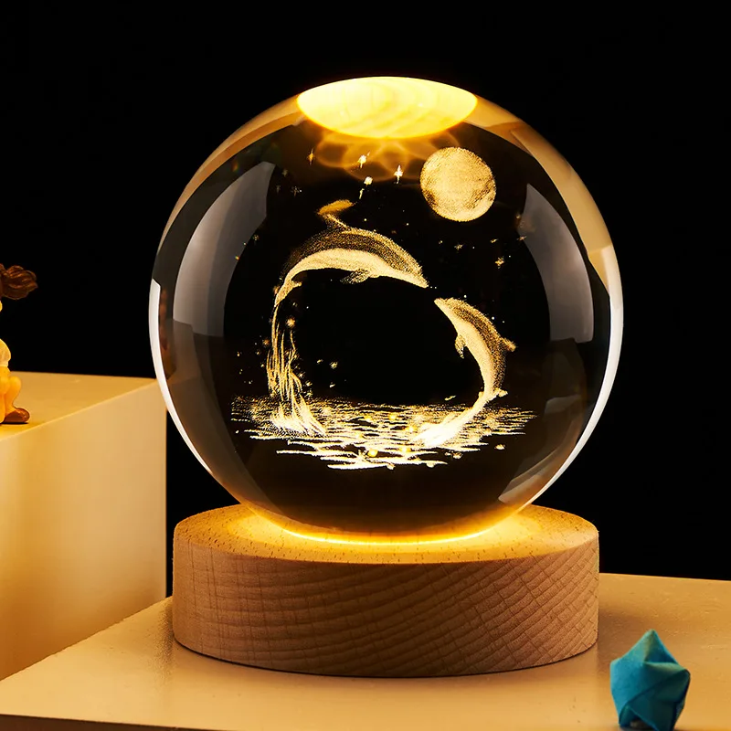

3D LED Crystal Ball Night Light Bedside Lights Kids Birthday Gifts USB Power Glowing Moon Galaxy Starry Sky Projector Table Lamp