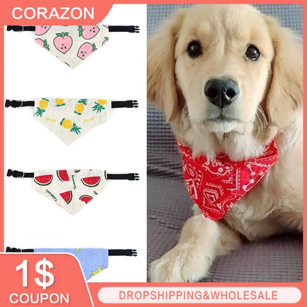 

Adjustable Pet Puppy Cat Scarf Bandana Collar Neck Scarf For Small Dogs Kitten Saliva Towel PU Collar With Triangular Bandage
