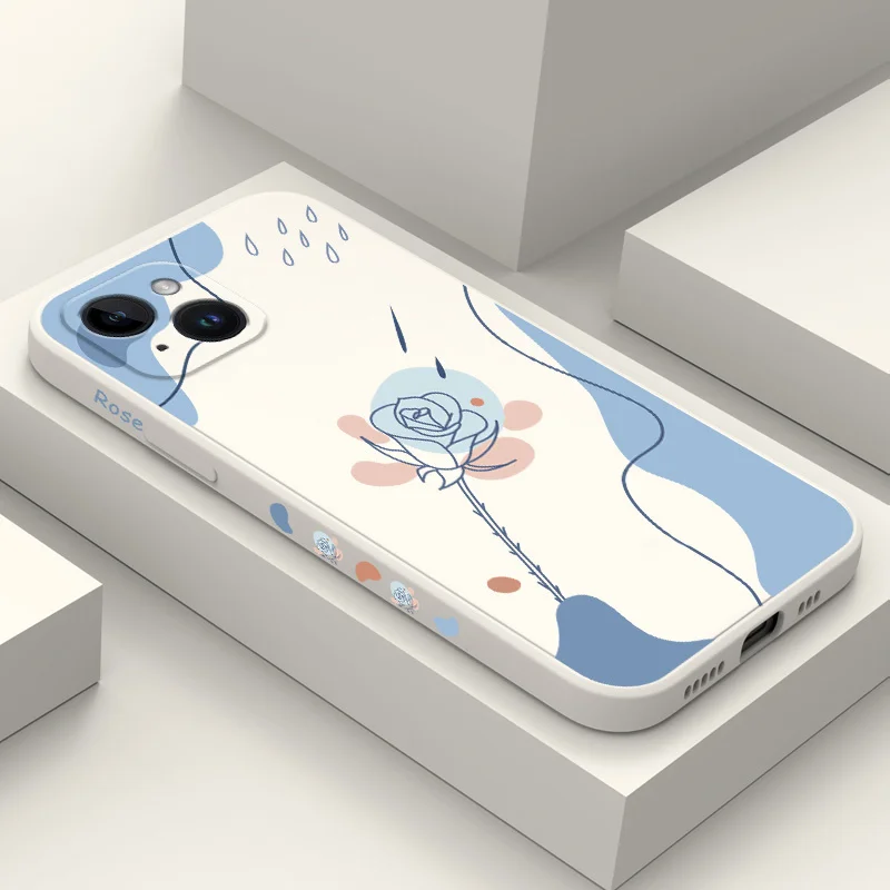 

Rain Roses Phone Case For iPhone 14 13 12 11 Plus Pro Max Mini X XR XS SE2020 8 7 6 6S Plus Liquid Silicone Cover