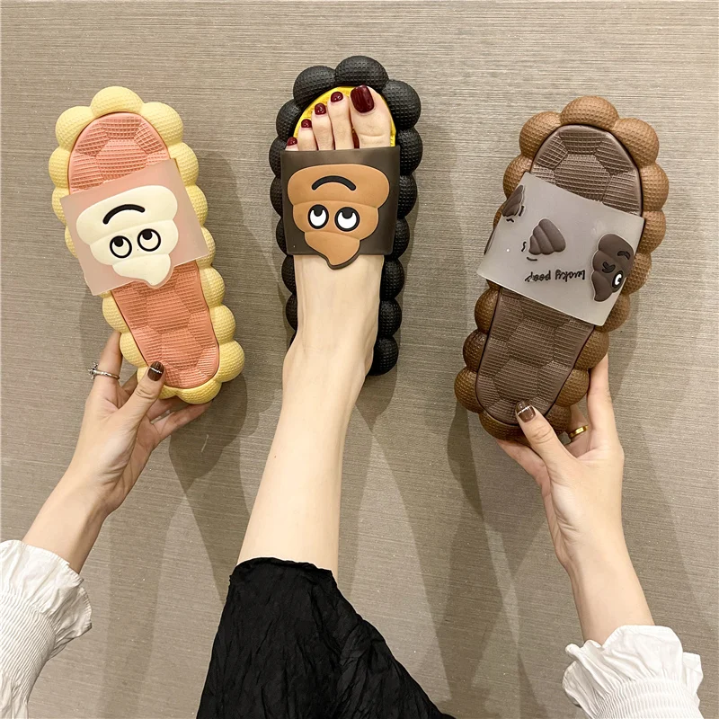 

Cartoon Funny Poop Thick Bottom Slippers Men and Women Couples Summer Beach Soft Bottom Plus Size Casual Slippers 36-45