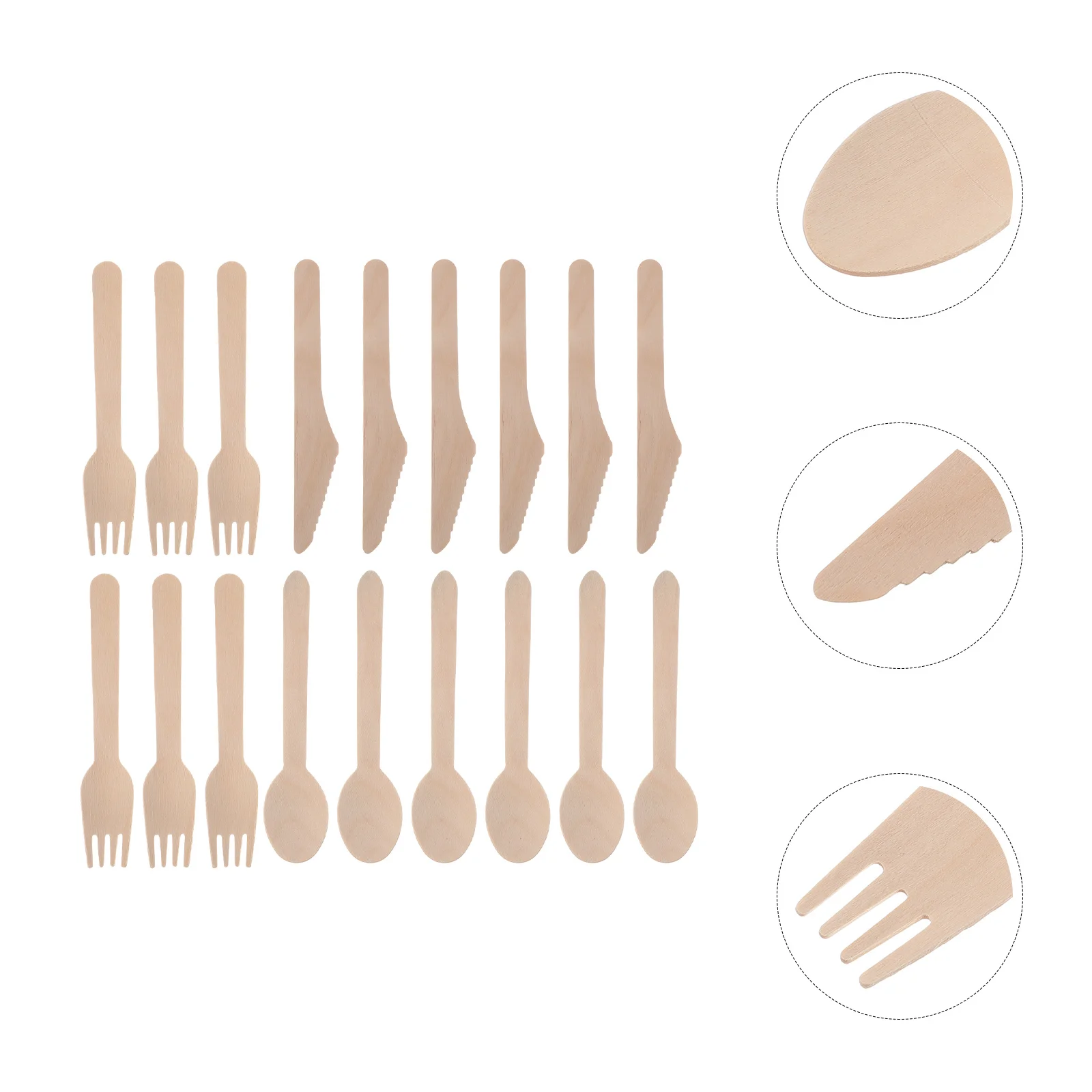 

6 Sets of 18Pcs Wood Cutlery Chic Fine Nice Safe Fork Spoon Set Wood Tableware