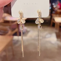 2022 new fashion korean long tassel drop earrings for women bohemian gold color round zircon wedding earrings jewelry gifts