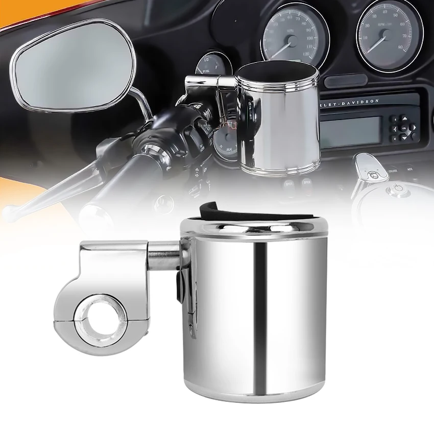 

Universal Motorcycle Adjustable Cup Holder Chrome Handlebar Crash Bar Holder For Harley Softail Touring FLHX Dyna Sportster XL