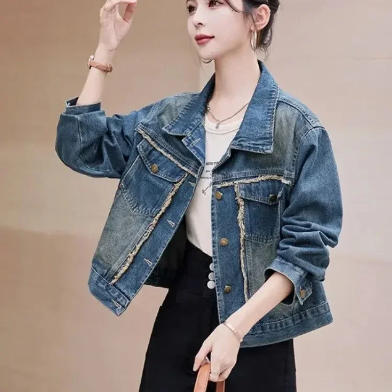 Весна-осень 2024 новые поступления женские джинсовые куртки с длинными рукавами