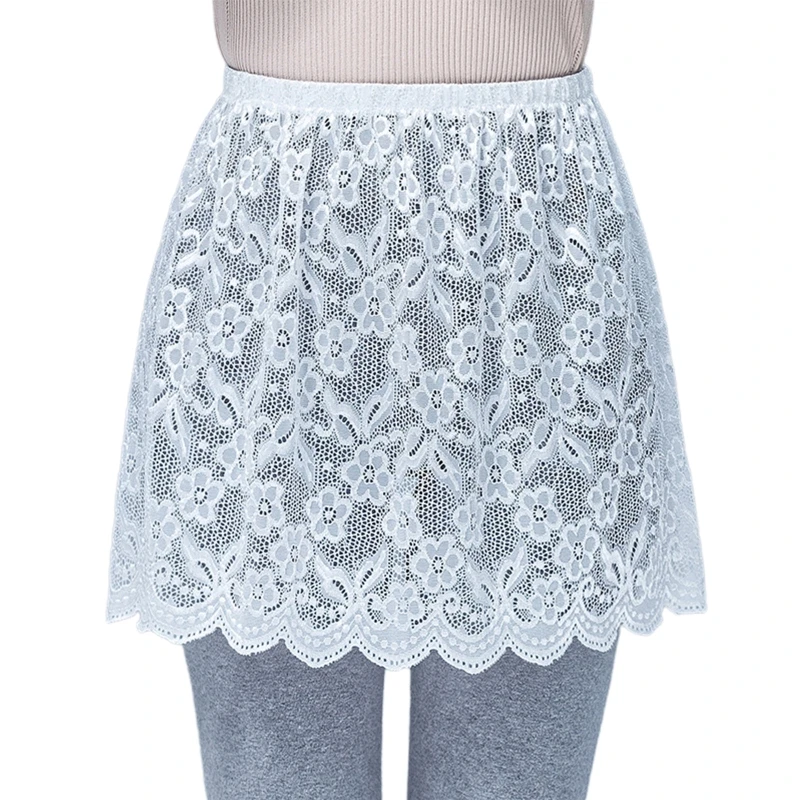 

Women Plum Blossom Floral Lace Layering Scalloped Hemline Shirt Extender Adjustable Layered Top Lower Sweep Half Slip Skirt Mini